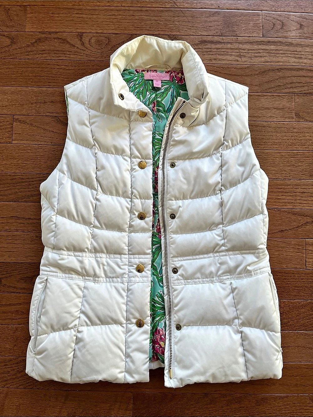 Lilly Pulitzer Kate Puffer Vest Floral Quilted White XS